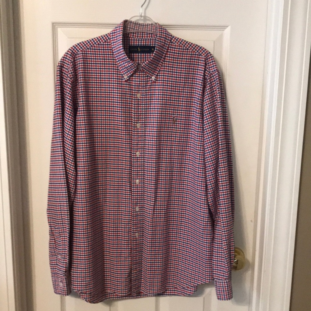 RALPH LAUREN POLO LS Sz XL Dress shirt w/ polo emblem Checkered RW&B